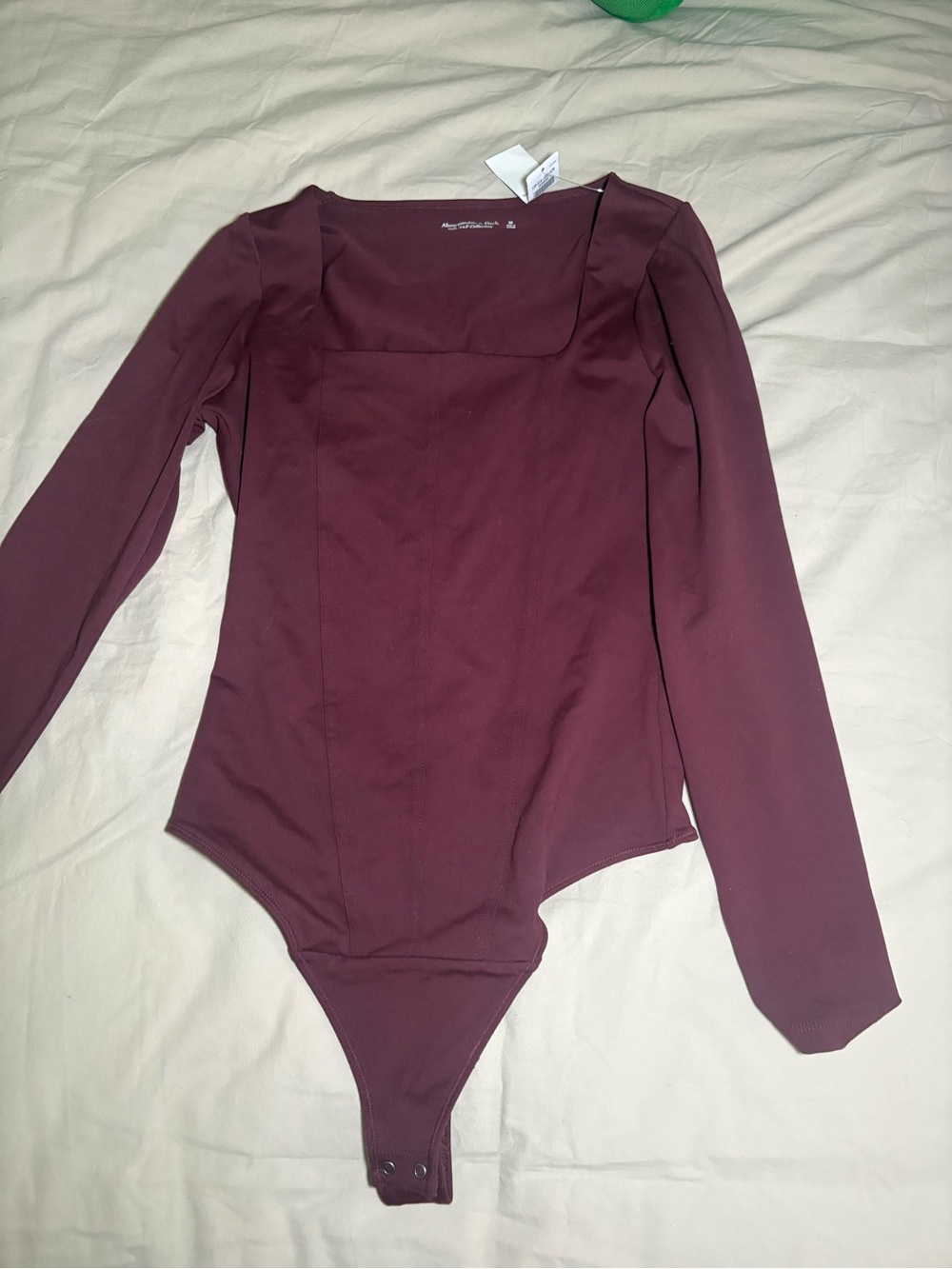 Abercrombie & Fitch Long-Sleeve Square Neck Bodysuit in Burgundy Plum
